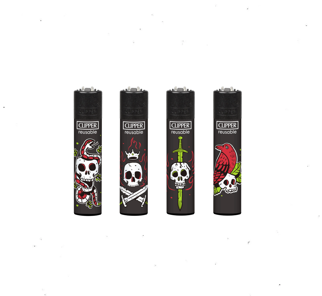 Clipper Lighters - Skull Tattoo (48pcs + 5 Free Lighters)