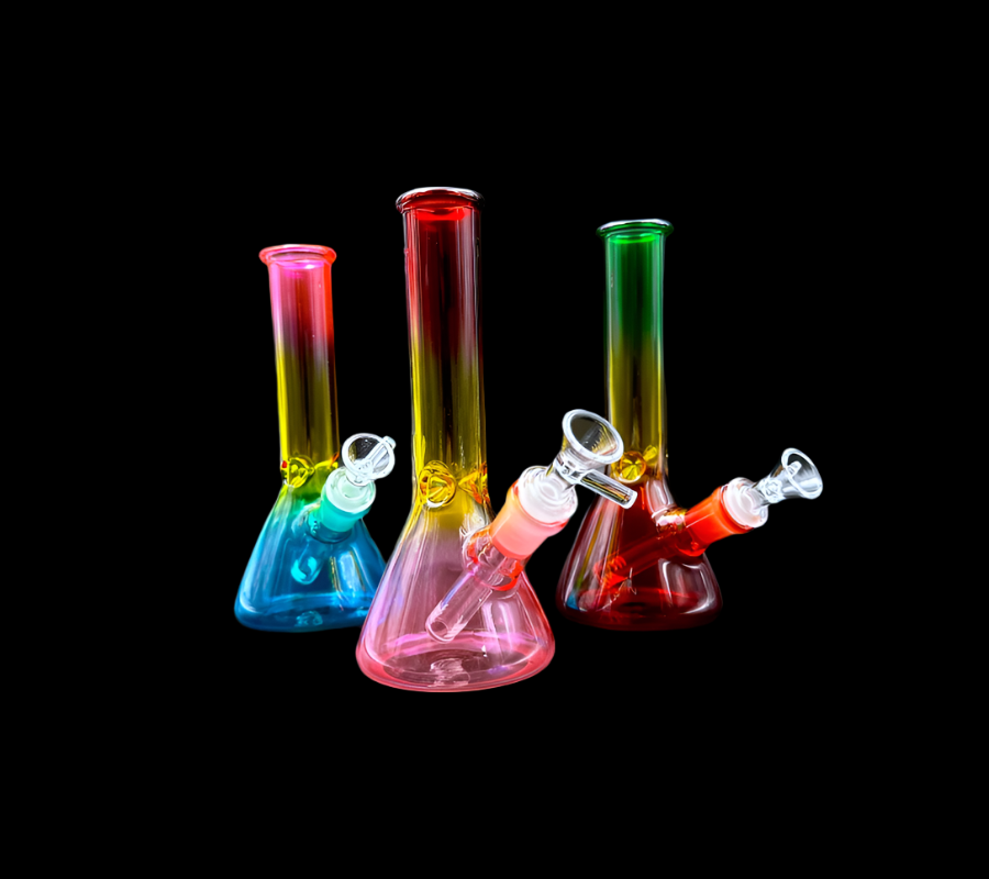 Glass Water Pipe - Mini Multi Rasta Beaker (8")