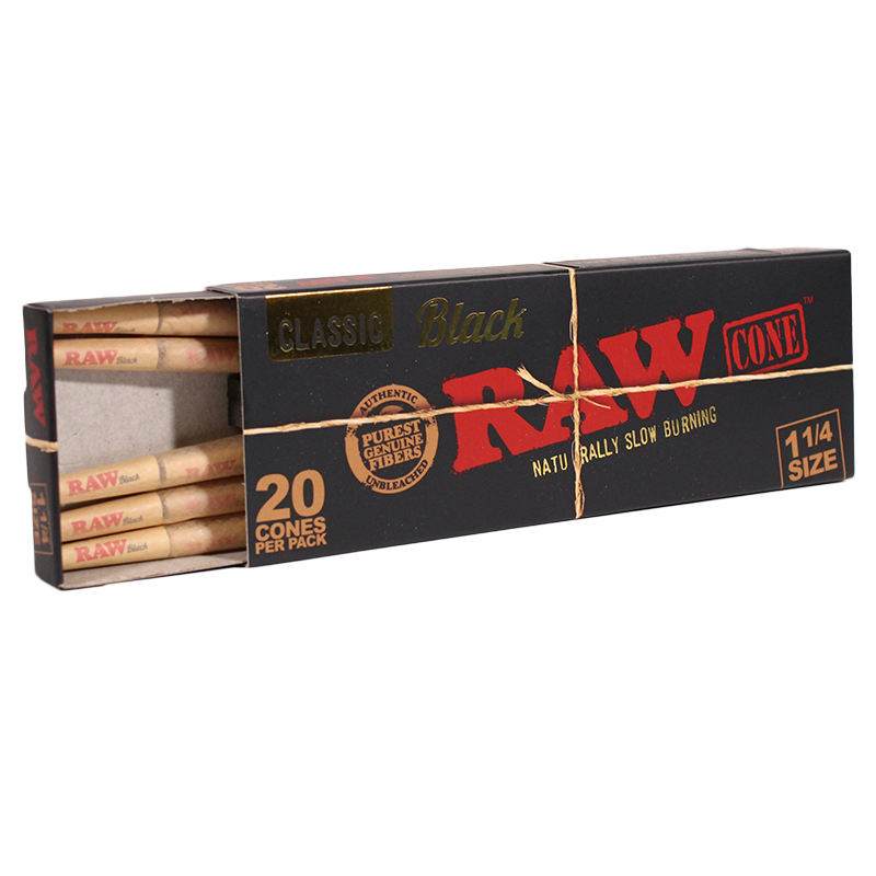 RAW - Black 1 1/4 Pre-Roll Cones (20 Pack) (12pcs)